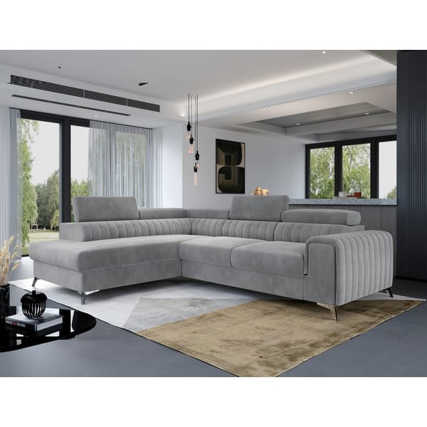 Siva baršunasti sklopiva/s prostorom za odlaganje kutna garnitura (s lijevim kutom/u obliku slova L) Laurence – ELTAP-image-4