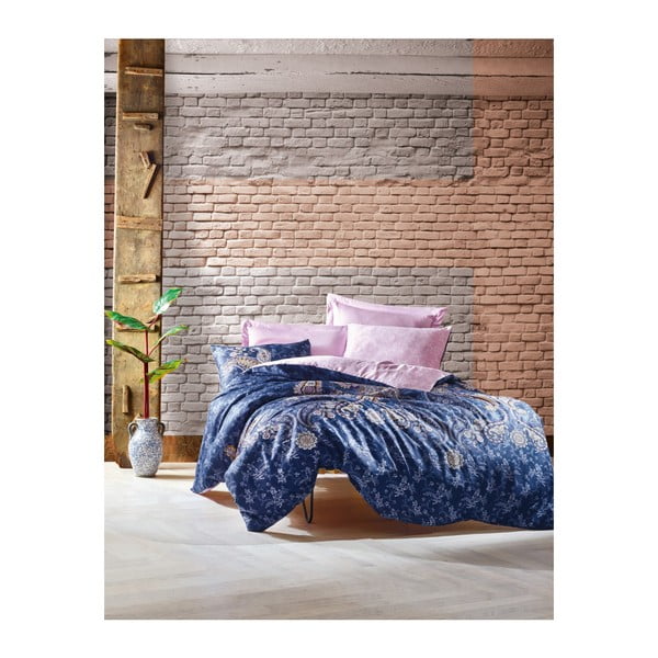 Posteljina s pamučnom satenskom plahtom za bračni krevet Kaseyo, 200 x 220 cm
