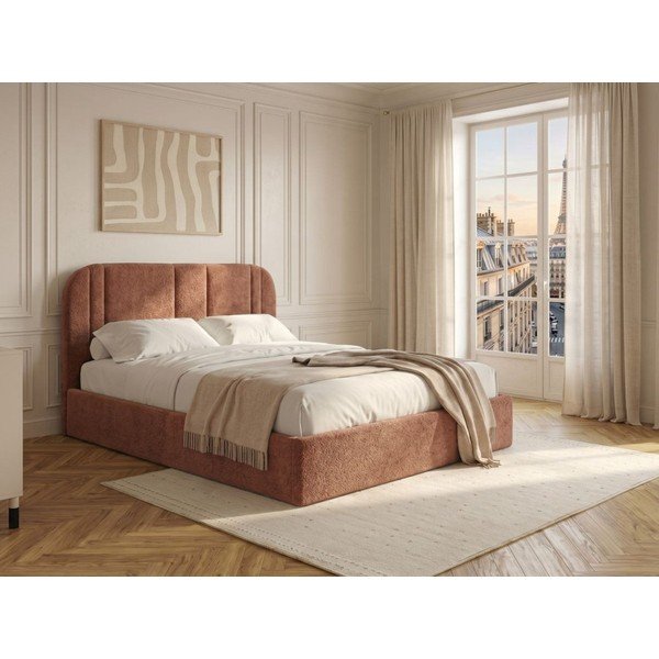 Ružičasti tapecirani bračni krevet s prostorom za odlaganje s podnicom 160x200 cm Sidney – Bobochic Paris-image-1