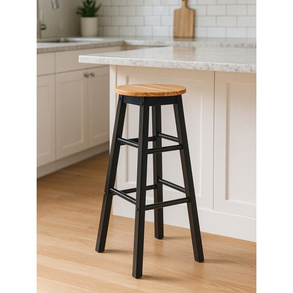 Crna/u prirodnoj boji barska stolica od masivnog kaučuka (visine sjedala 74 cm) Chester – Premier Housewares-image-1
