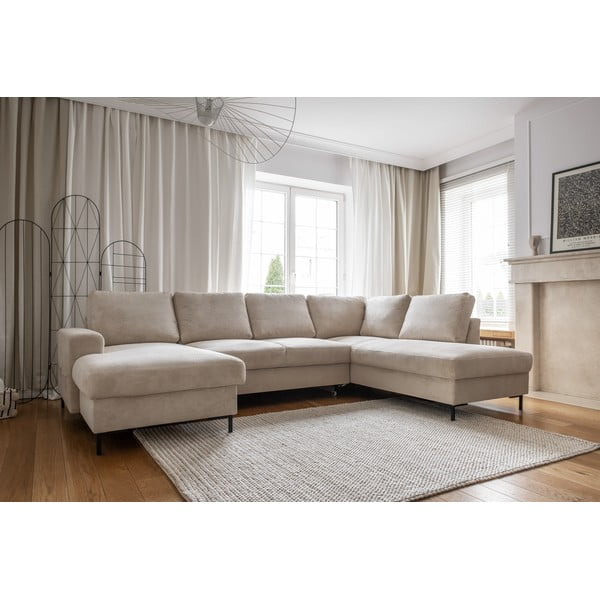 Bež sklopiva kutna garnitura od samta (s desnim kutom) Lofty Lilly – Miuform-image-3