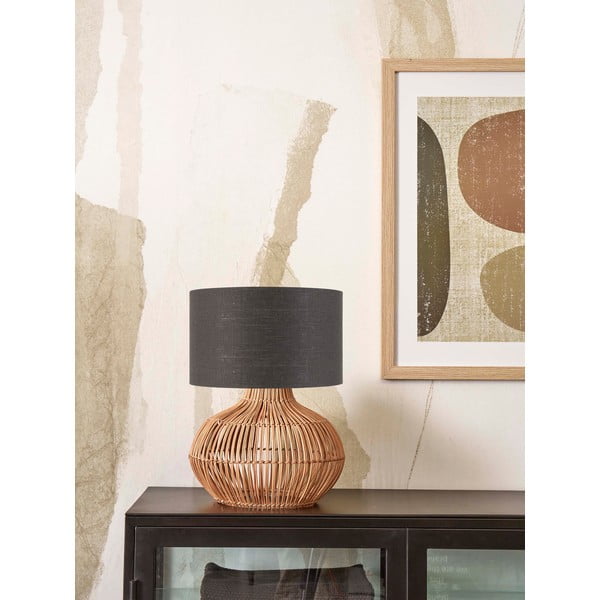 Tamno siva/u prirodnoj boji stolna lampa s tekstilnim sjenilom (visina 48 cm) Kalahari – Good&Mojo-image-2