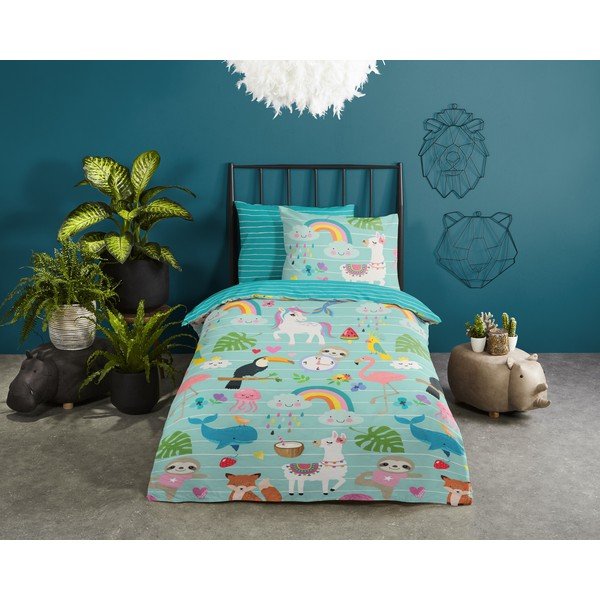 Plava pamučna dječja posteljina za krevet za jednu osobu 140x200 cm Festen – Good Morning-image-1