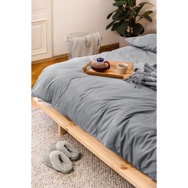 Siva posteljina za bračni krevet od mikrosatena 200x200 cm Basic – Bonami Essentials-image-3