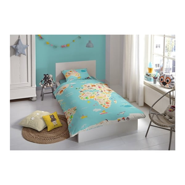 Dječja pamučna posteljina Dobro jutro Karta svijeta, 140 x 200 cm-image-1