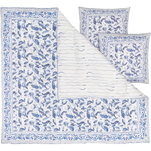 Plavo-bijela posteljina od pamučnog satena Westwing Collection, 200 x 200 cm