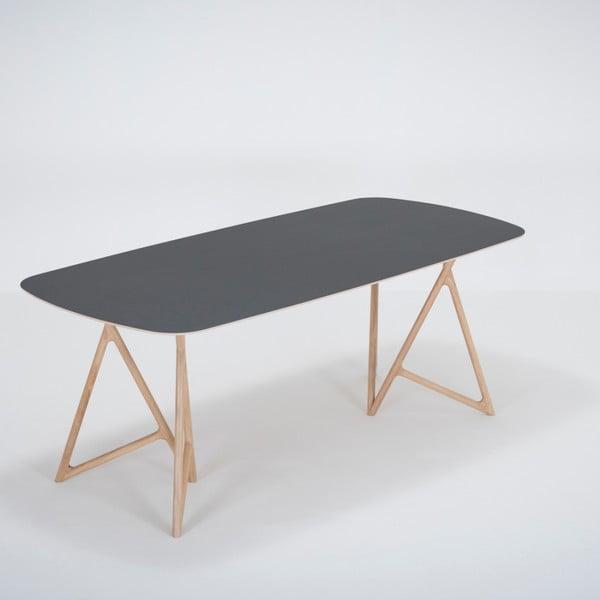 Blagovaonski stol od punog hrasta s crnom pločom Gazzda Koza, 200 x 90 cm