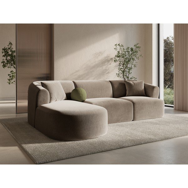 Svjetlo smeđa baršunasti kutna garnitura (s lijevim kutom/s ležaljkom) Campi – Cosmopolitan Design-image-1