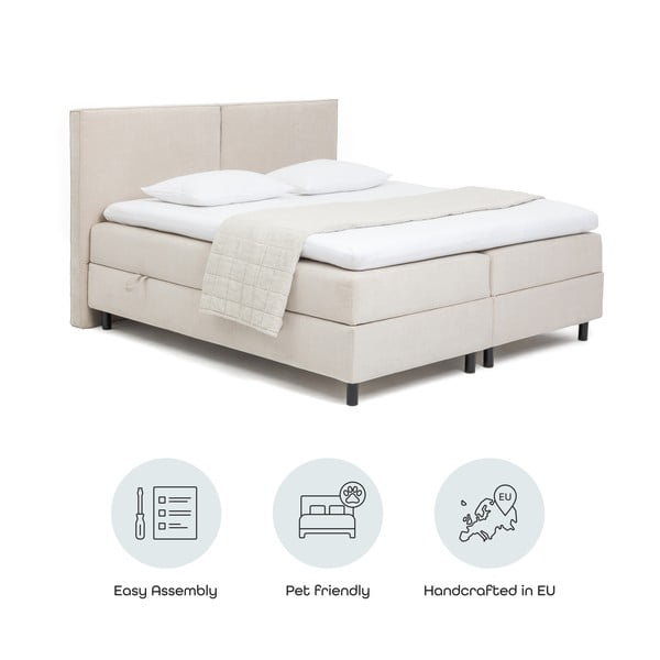 Bež boxspring krevet s prostorom za odlaganje 160x200 cm Elva Bold – Bonami Selection-image-4