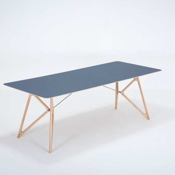 Blagovaonski stol od punog hrasta s tamnoplavom pločom Gazzda Tink, 220 x 90 cm