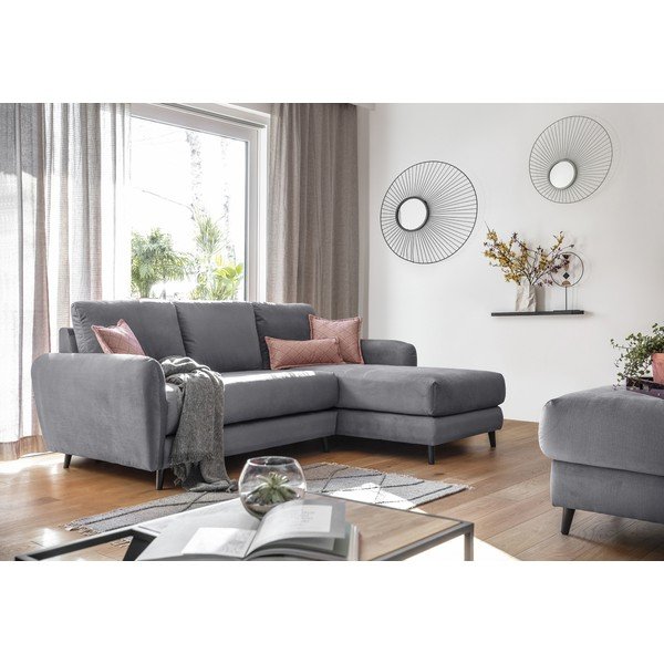 Svijetlo siva baršunasta kutna garnitura s podnožnikom Miuform Cozy Claire, desni kut-image-4
