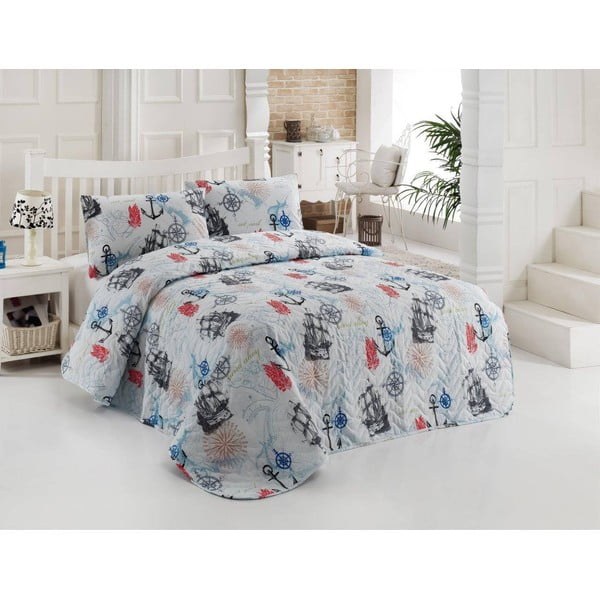 Prošiveni prekrivač s navlakama za jastuke Marine Tirquoise, 200x220 cm
