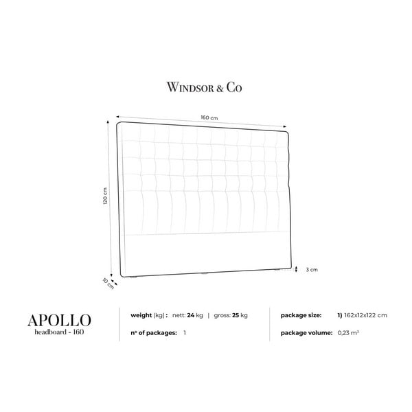 Tamnosivo baršunasto uzglavlje Windsor & Co Sofas Apollo, 160 x 120 cm-image-4