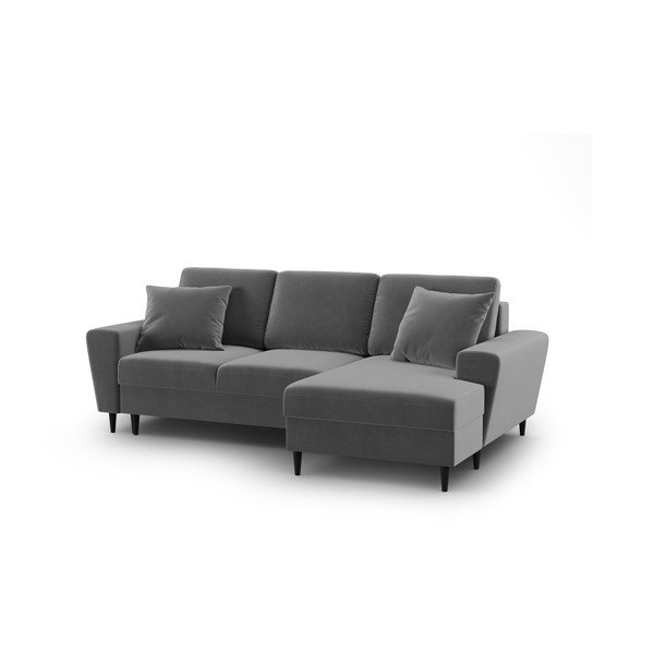 Svijetlo siva baršunasti sklopiva/s prostorom za odlaganje kutna garnitura (s desnim kutom/s ležaljkom) Kyoto – Cosmopolitan Design-image-1