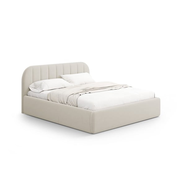Bež tapecirani bračni krevet s prostorom za odlaganje s podnicom 180x200 cm Juno – Windsor & Co Sofas