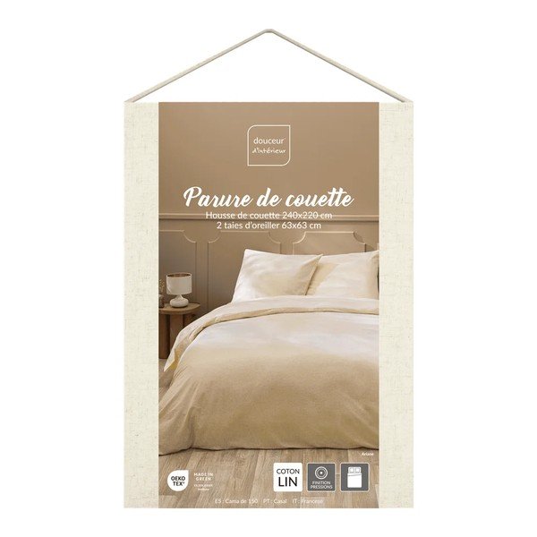 3-dijelna posteljina za bračni krevet od mješavine lana u prirodnoj boji 240x220 cm Ariane – douceur d'intérieur-image-4