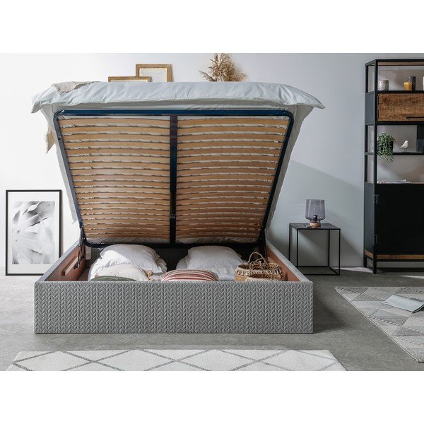 Svijetlo sivi tapecirani bračni krevet s prostorom za pohranu s podnicom 160x200 cm Adele - Bobochic Paris-image-3