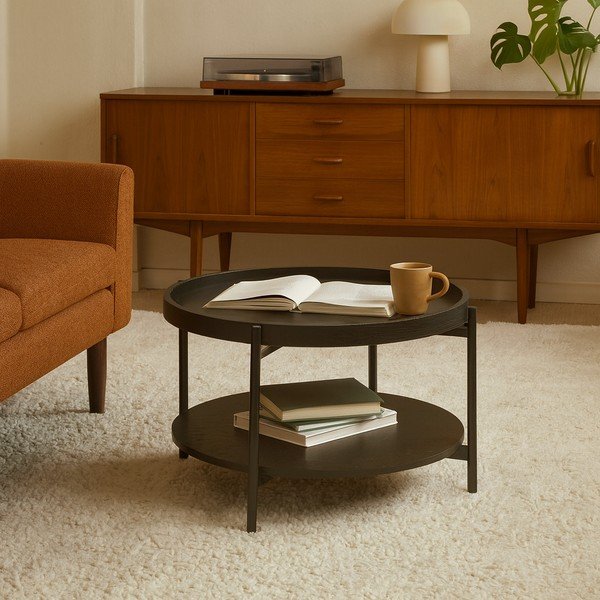 Crni okrugao stolić za kavu u dekoru hrasta ø 64 cm Hagen – Bonami Essentials-image-4