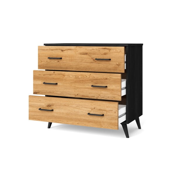 Crna/natur niska komoda u dekoru hrasta 80x72 cm Indus - Marckeric-image-2