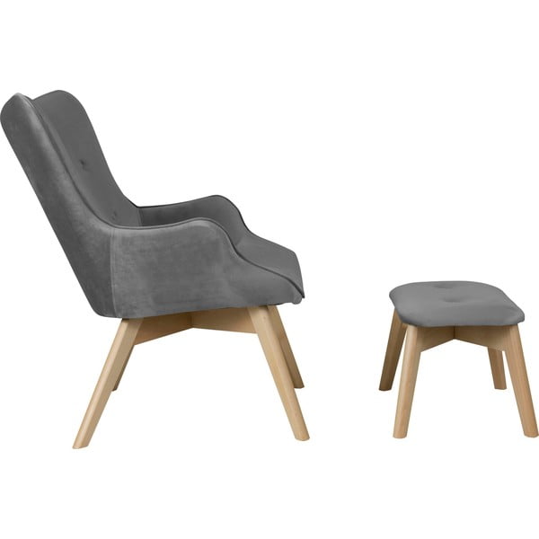 Siva baršunasta fotelja s naslonjačem za noge Niko – Ropez-image-3