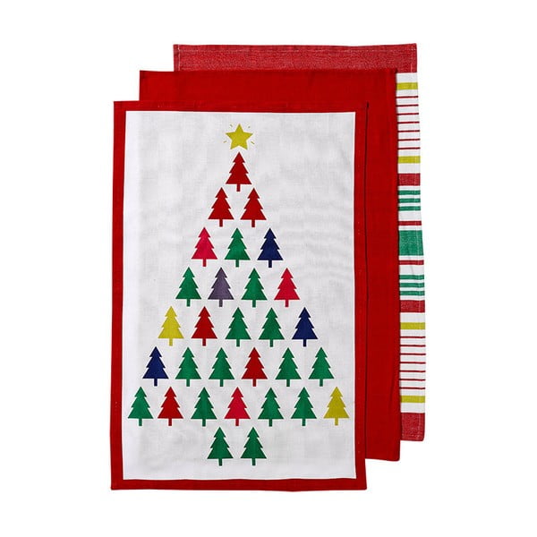 Set od 3 ručnika s božićnim motivom Ladelle Bright Christmas Tree, 70 x 45 cm