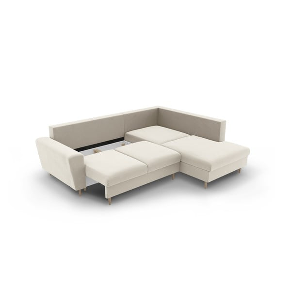 Bež baršunasti sklopiva/s prostorom za odlaganje kutna garnitura (s desnim kutom/u obliku slova L) Kyoto – Cosmopolitan Design-image-3