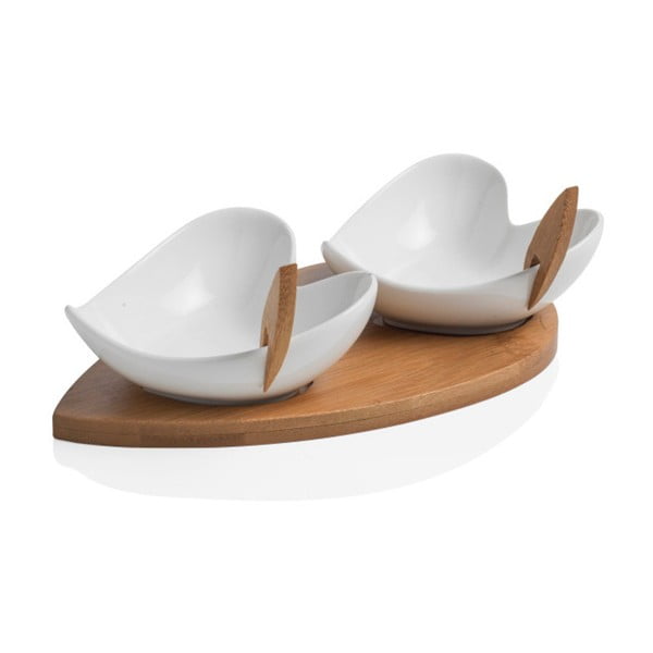 Set s 2 zdjele za posluživanje,pladnjem i dvije čačkalice od bambusa Brandani Coeur Blanc-image-1
