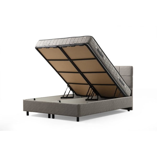 Svijetlo sivi tapecirani bračni krevet s prostorom za odlaganje s podnicom 160x200 cm Vitalia – Kalune Design-image-2