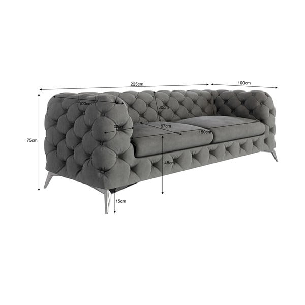 Siva baršunasti sofa 225 cm Chelsea – Ropez-image-3