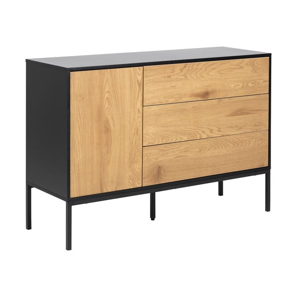 Crna/u prirodnoj boji niska komoda u dekoru hrasta 120x82 cm Seaford – Actona-image-2