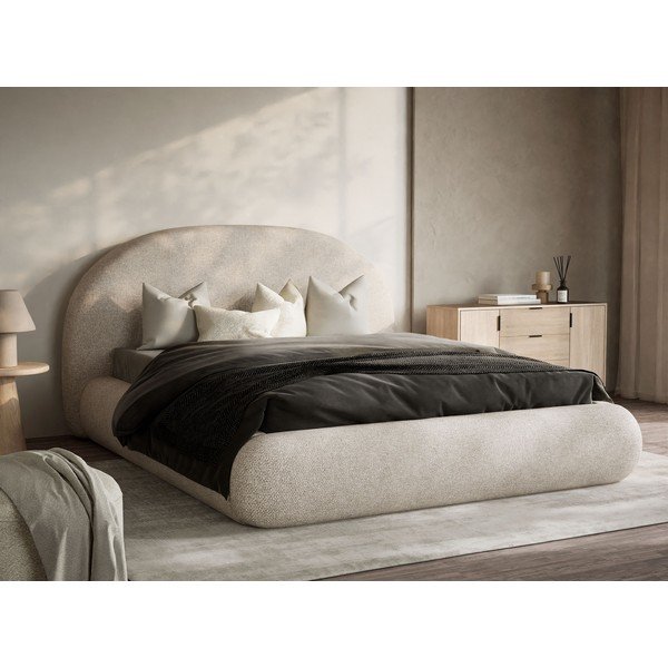 Krem tapecirani bračni krevet s prostorom za odlaganje s podnicom 140x200 cm Maumere – Maison de Rêve-image-1