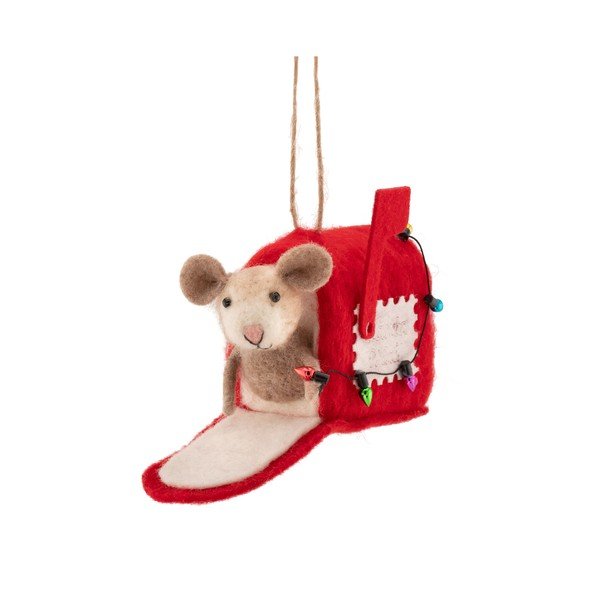 Tekstilni ukas za božićno drvce 13 cm Mouse in Letter Box – Sass & Belle