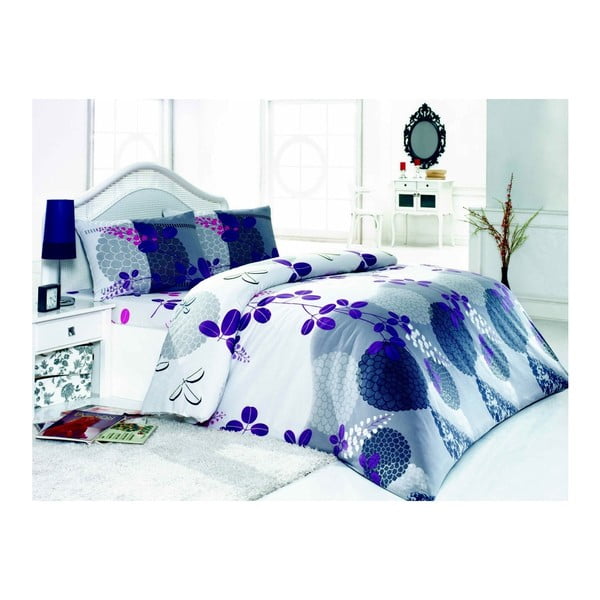 Sivo-plava posteljina za bračni krevet s Emanuel plahtama, 200 x 220 cm