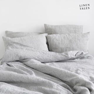 Crno-bijela lanena produžena posteljina za bračni krevet 200x220 cm - Linen Tales