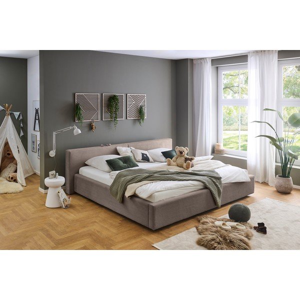 Smeđe-sivi tapecirani bračni krevet s prostorom za odlaganje s podnicom 200x240 cm Cube – Meise Möbel-image-4
