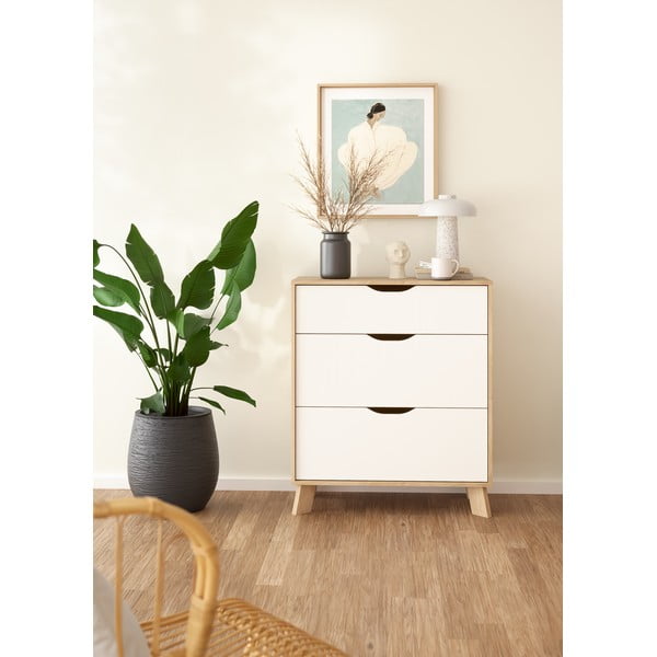 Bijela/u prirodnoj boji komoda u dekoru hrasta 79x92x40 cm Ikast – Tvilum-image-1