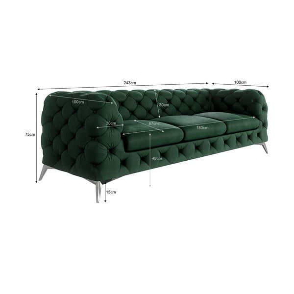Tamno zelena baršunasti sofa 243 cm Chelsea – Ropez-image-3