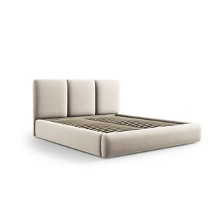 Krem baršunasti tapecirani bračni krevet s prostorom za odlaganje s podnicom 140x200 cm Brody – Mazzini Beds