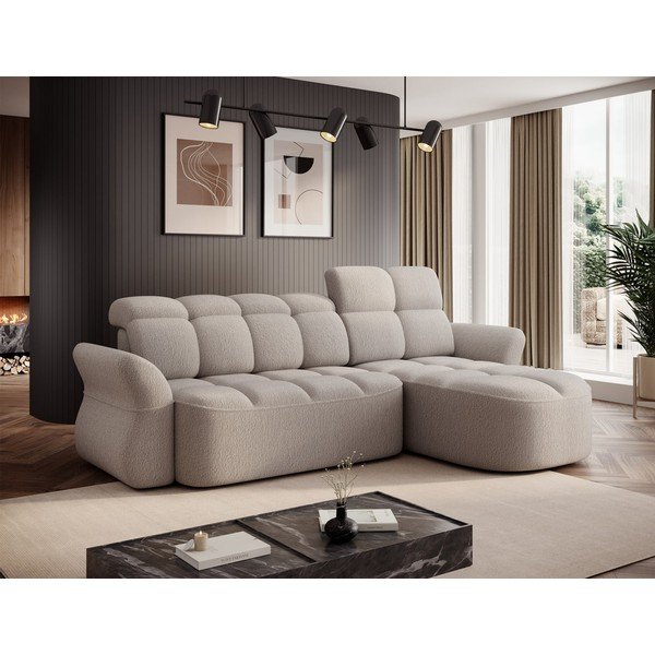 Bež sklopiva/s prostorom za odlaganje kutna garnitura od bouclé tkanine (s desnim kutom/s ležaljkom) Beneth – ELTAP-image-1