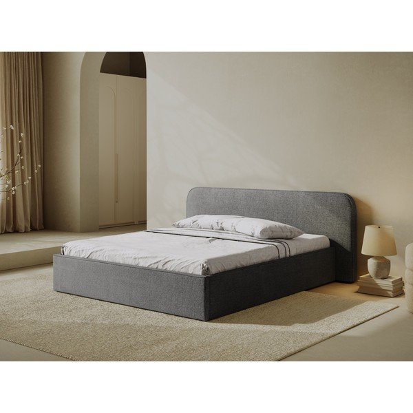 Tamno sivi tapecirani bračni krevet s prostorom za odlaganje s podnicom 140x200 cm Elizabeth – Micadoni -image-1