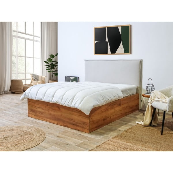 Bež/u prirodnoj boji bračni krevet s prostorom za pohranu s podnicom 160x200 cm Cara – Bobochic Paris-image-1