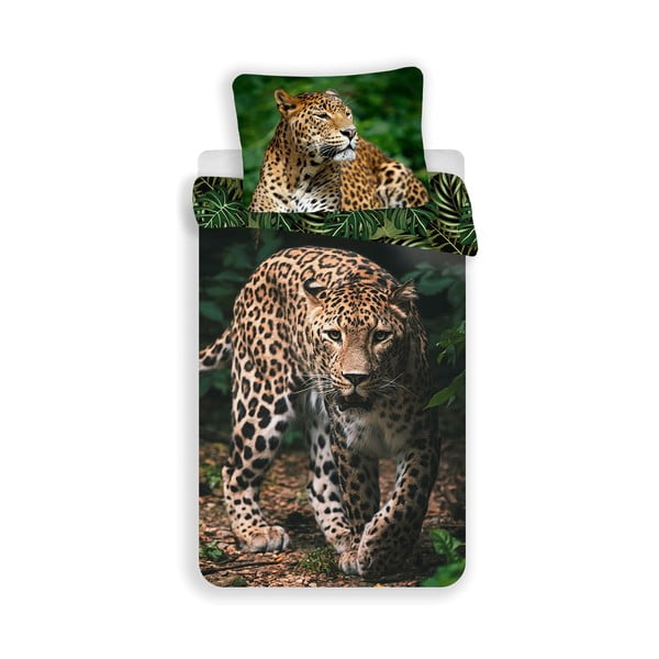 Pamučna dječja posteljina za krevet za jednu osobu 140x200 cm Leopard "Green" – Jerry Fabrics