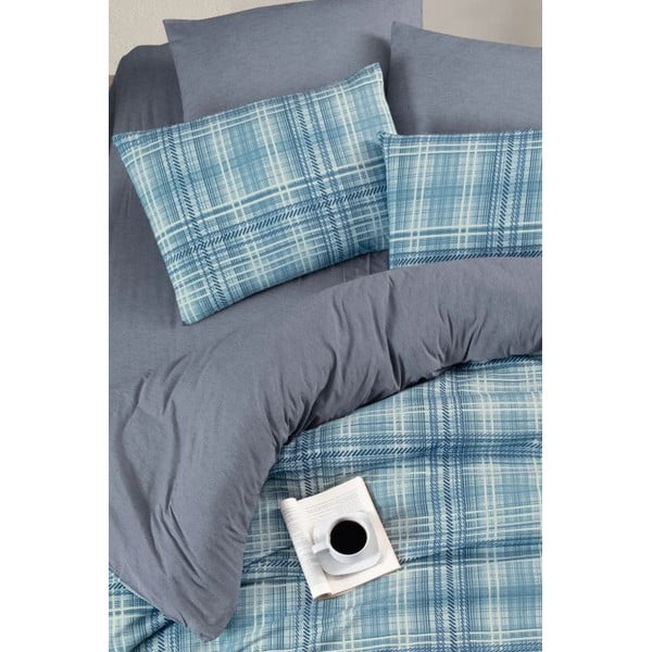Plava posteljina za bračni krevet/za produženi krevet s uključenom plahtom/4-dijelna 200x220 cm Ekose – Mila Home-image-2