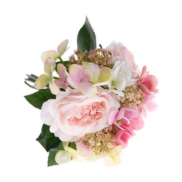 Umjetni ukrasni buket hortenzija i Dakls Pulio ruže
