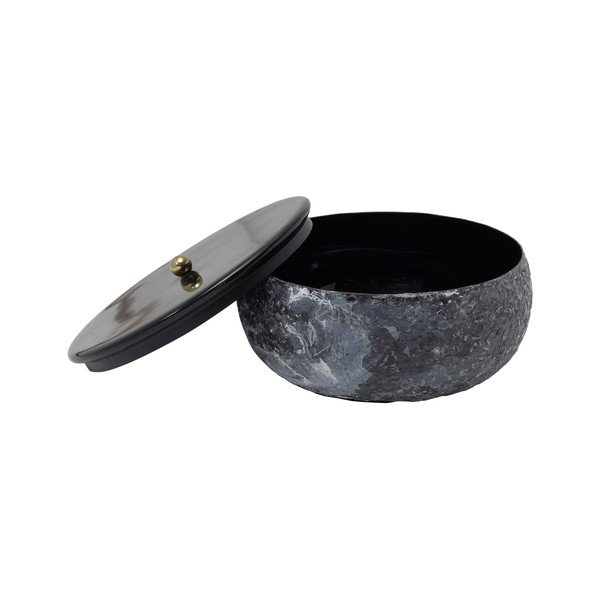 Crna metalna kutija za pohranu s poklopcem/dekorativna ø 16,5x7,5 cm Mosaic Marble – PT LIVING-image-1