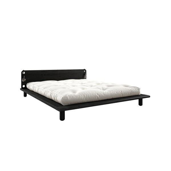 Crni bračni krevet od punog drveta s uzglavljem, lampama i madracem Comfort Karup Design Peek, 180 x 200 cm