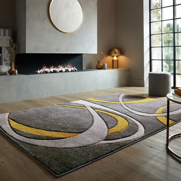 Oker žuti/sivi tepih 160x230 cm Elude Orb – Flair Rugs-image-1