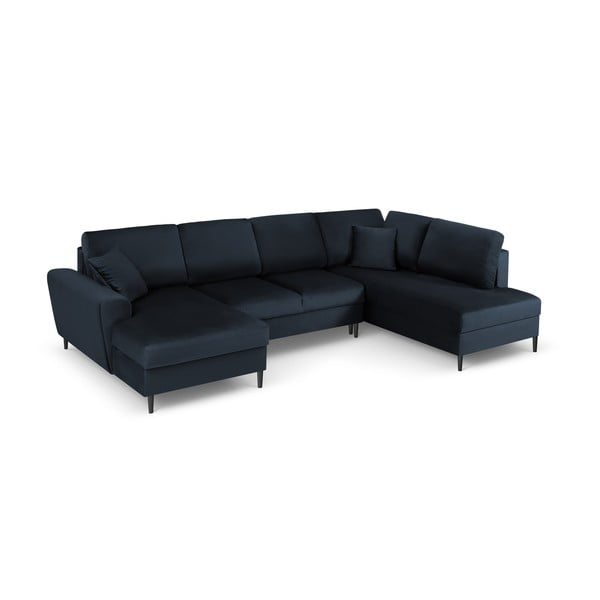 Tamno plava baršunasti sklopiva/s prostorom za odlaganje kutna garnitura (s desnim kutom/u obliku slova "U") Kyoto – Cosmopolitan Design-image-1