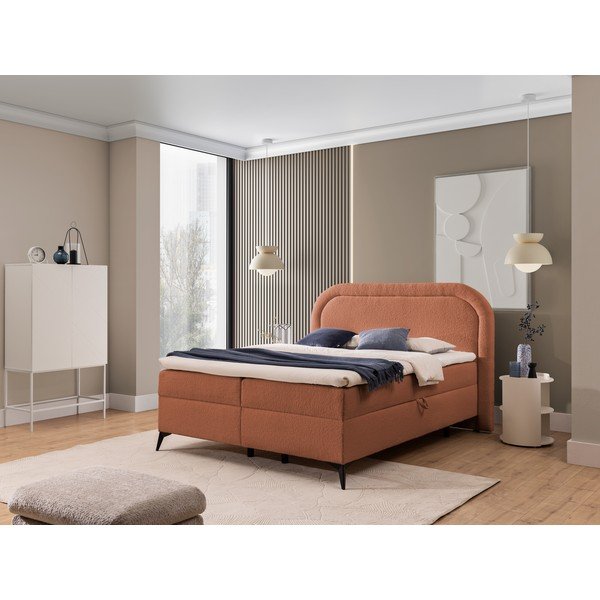 Narančasti boxspring krevet s prostorom za odlaganje 200x200 cm Ornes – Ropez-image-1