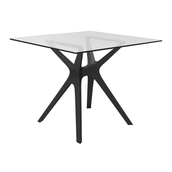 Blagovaonski stol s crnim nogama i staklenom pločom za eksterijer Resol Vela, 90 x 90 cm